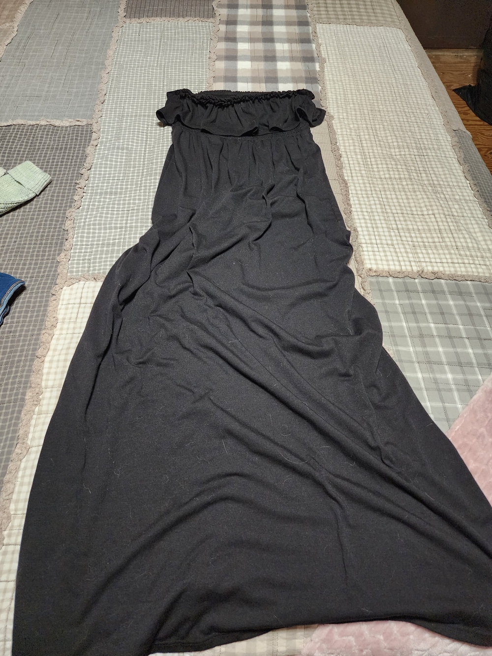 Off-Shoulder Black Maxi Dress with Ruffle Neckline